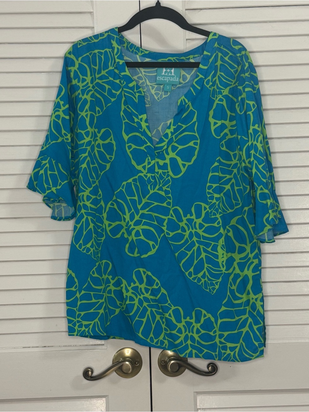 escapada Teal Swim Coverup Tunic with Lime Leaf Print